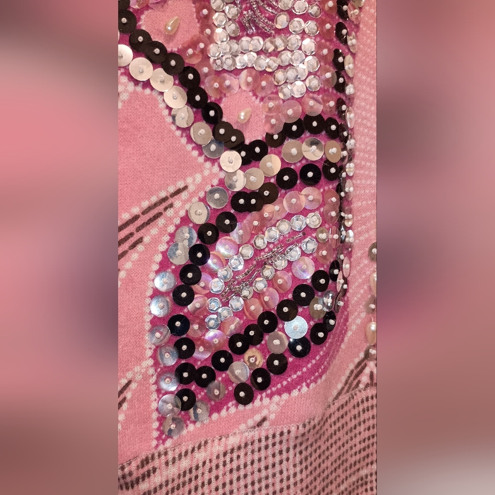 Simone Pia Vintage Italian  Sequin Butterfly Print sweater Size Small - Picture 16 of 16